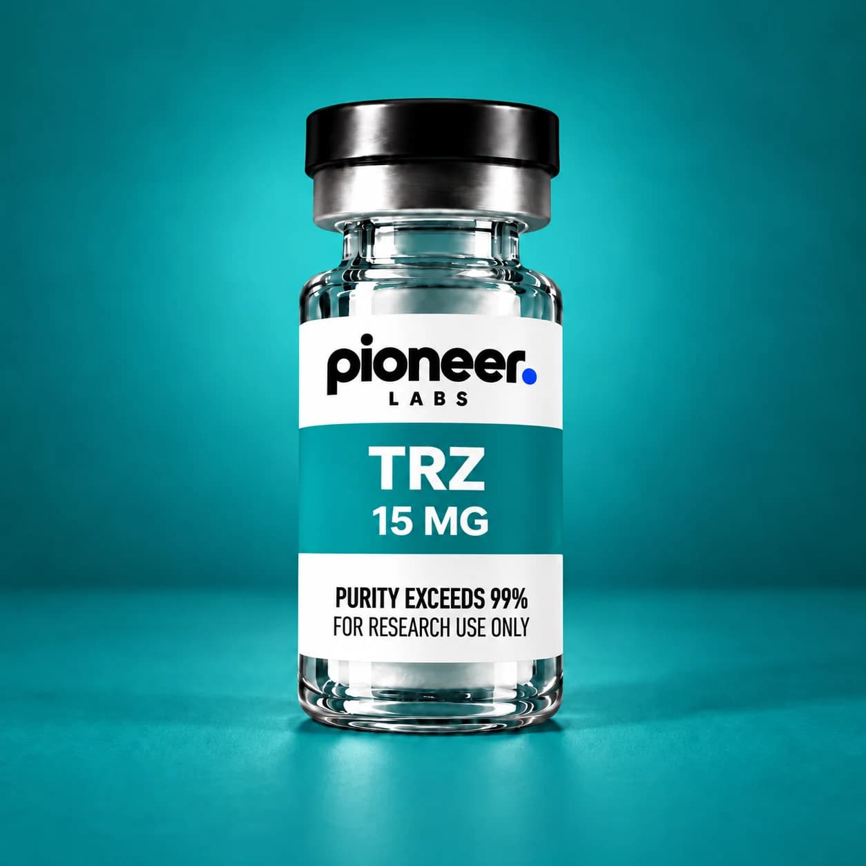 TRZ, clear glass vial with matching colored label and background