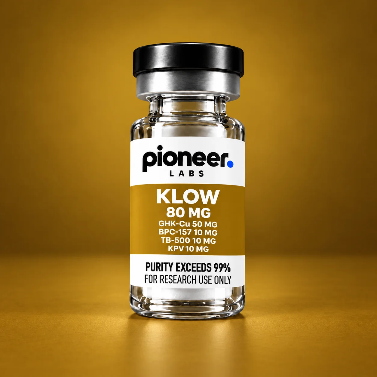 KLOW 80 MG front label: GHK-Cu 50mg, BPC-157 10mg, TB-500 10mg, KPV 10mg.