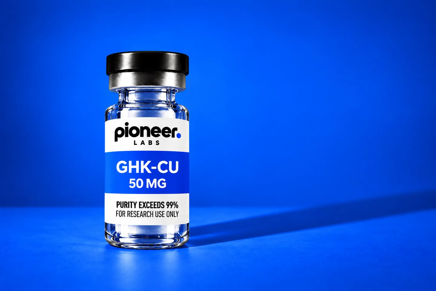 GHK-CU 50 MG in the Pioneer Labs cobalt blue composition